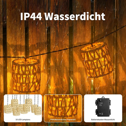 3M Solar Lichterkette Aussen, 10 LED Solar Lampions Außen Wetterfest Kugeln Lichterkette Außen Solar, 8 Modi Solar Lichterkette Outdoor Dimmbar Solarleuchten Für Außen Balkon Terrasse-Zylinder