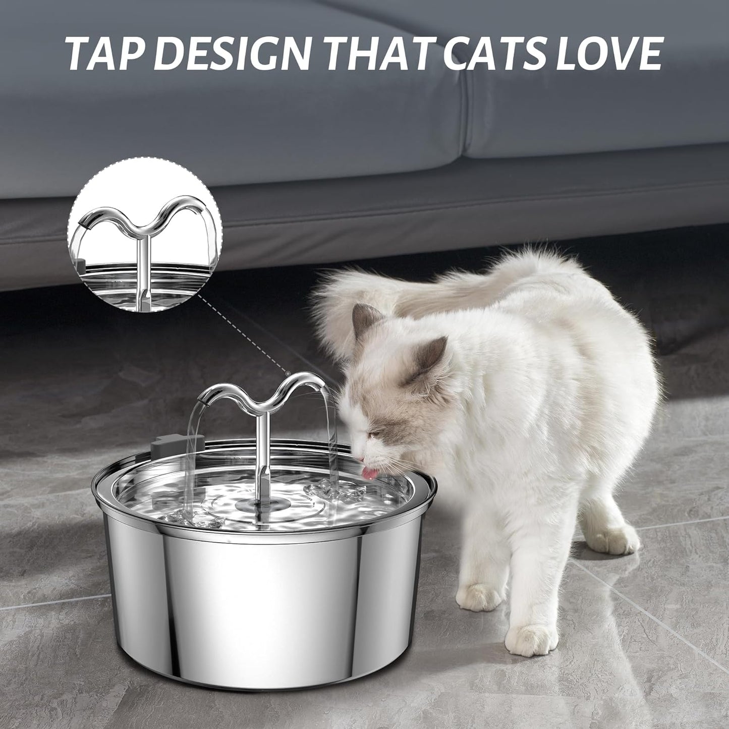Cat water fountain, 3.2L stainless steel, pet water dispenser, automatic metal drinking fountain, water bowl, ultra-quiet pump