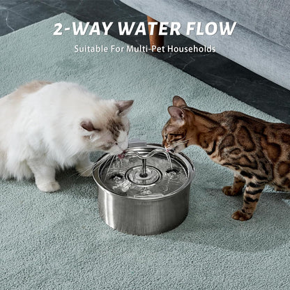 Cat water fountain, 3.2L stainless steel, pet water dispenser, automatic metal drinking fountain, water bowl, ultra-quiet pump