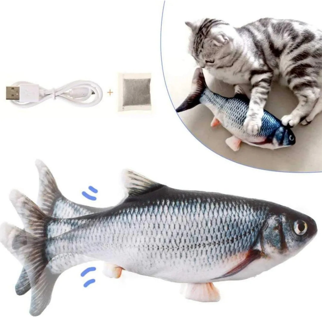 Cat Toy Fish, Catnip Electric Doll Fish, Simulation Electric Toy Fish with USB Charge, Interactive Toy for Pets (Silver Arowana)