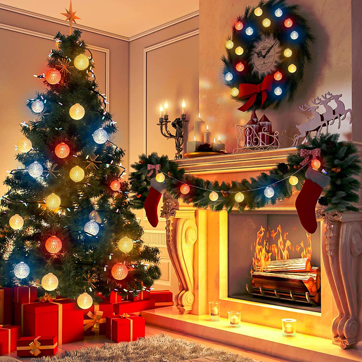 Ciskotu Baumwollkugeln Lichterkette Batteriebetrieben, 20 LED Dimmbar Cotton Ball Lichterkette mit Fernbedienung, LED Kugeln Lichterkette Innen für Kinderzimmer Weihnachten Hochzeit Party(Grün)