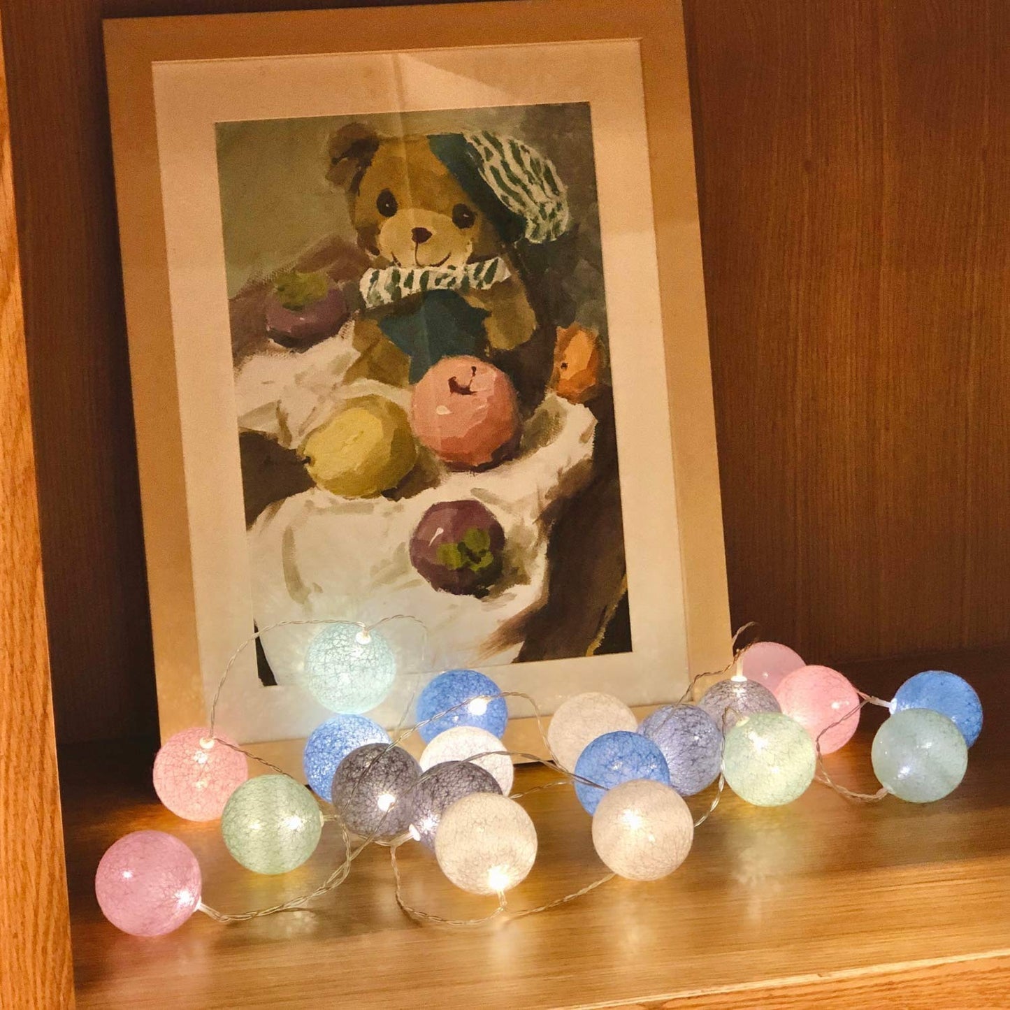 LED Lichterkette Baumwollkugeln mit Stecker, 3,8m 20er Cotton Ball Lichterketten Kugeln Nachtlicht für Weihnachten, Hochzeit, Party, Zimmer, Wohnheim, Innen Deko