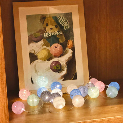 LED Lichterkette Baumwollkugeln mit Stecker, 3,8m 20er Cotton Ball Lichterketten Kugeln Nachtlicht für Weihnachten, Hochzeit, Party, Zimmer, Wohnheim, Innen Deko