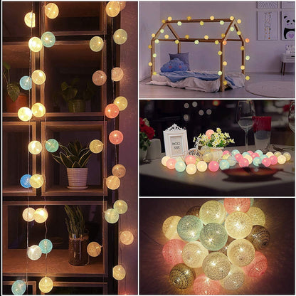 LED Lichterkette Baumwollkugeln mit Stecker, 3,8m 20er Cotton Ball Lichterketten Kugeln Nachtlicht für Weihnachten, Hochzeit, Party, Zimmer, Wohnheim, Innen Deko