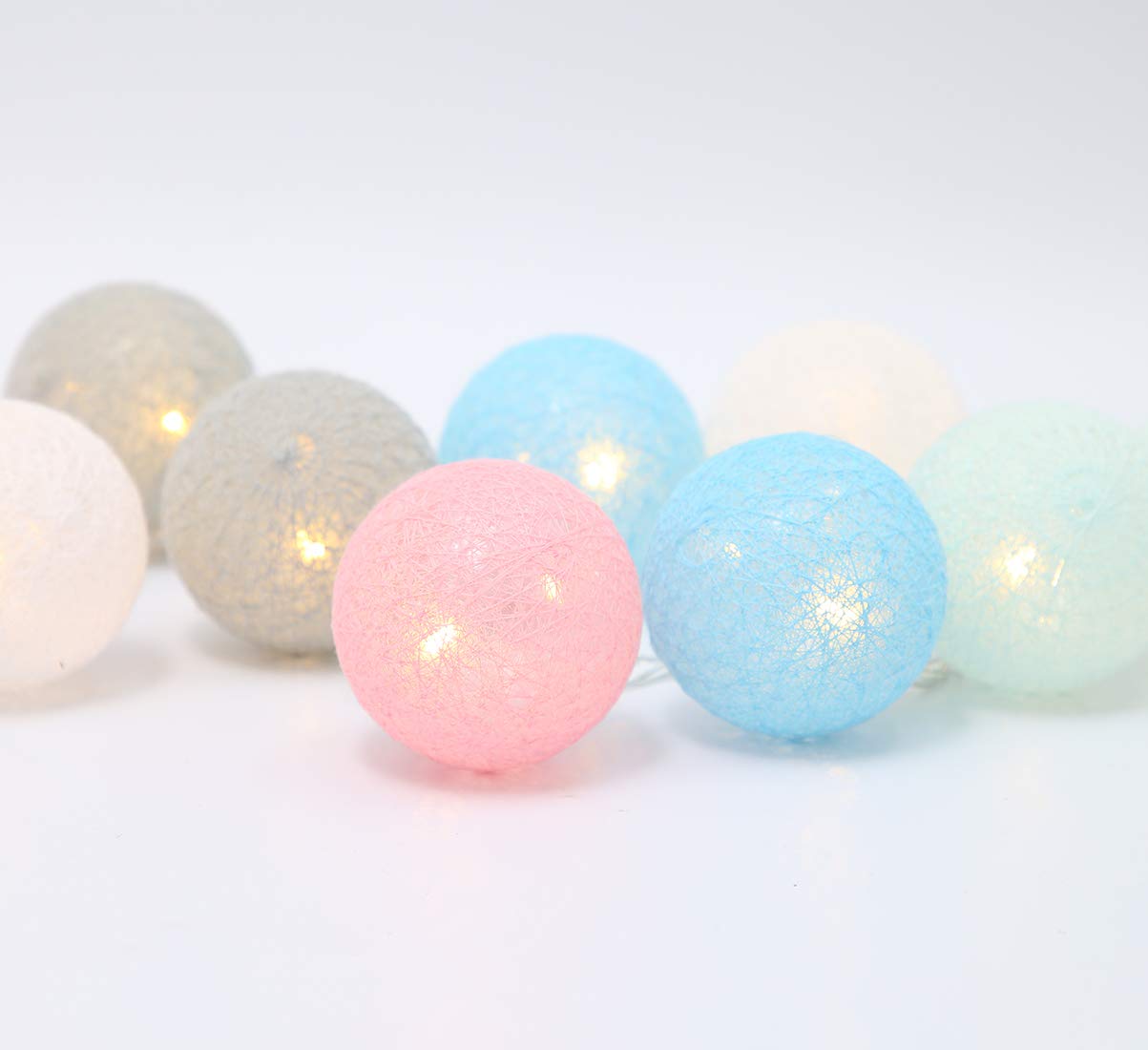 LED Lichterkette Baumwollkugeln mit Stecker, 3,8m 20er Cotton Ball Lichterketten Kugeln Nachtlicht für Weihnachten, Hochzeit, Party, Zimmer, Wohnheim, Innen Deko