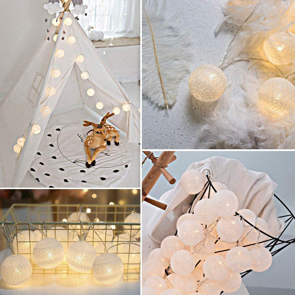 Ciskotu LED Lichterkette Baumwollkugeln Batteriebetrieben, 3,3m 20er Cotton Ball Lichterketten Kugeln Nachtlicht für Weihnachten, Hochzeit, Party, Zimmer, Wohnheim, Innen Deko