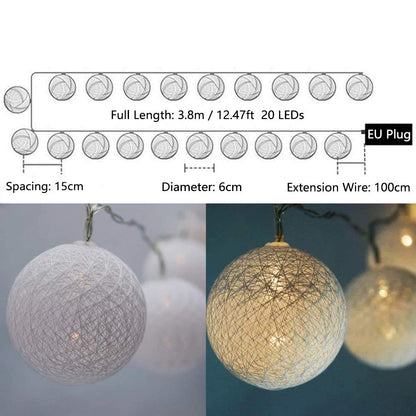 Ciskotu LED Lichterkette Baumwollkugeln Batteriebetrieben, 3,3m 20er Cotton Ball Lichterketten Kugeln Nachtlicht für Weihnachten, Hochzeit, Party, Zimmer, Wohnheim, Innen Deko