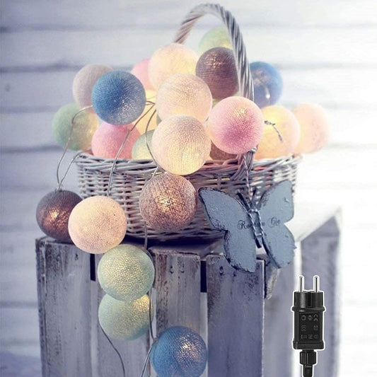 lichterkette Innen mit Stecker, 3.8M Lichterkette Lampions 20 LEDs，Lichterkette Cotton Ball Kugeln für Kinderzimmer Weihnachten Party Garten Terrasse (Mehrfarbig)