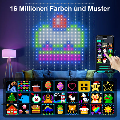 Ciskotu LED Lichtervorhang, 86+ Modi RGBIC Smart Vorhang Lichter DIY Dynamisch Muster mit 400 LED, IP65 Wasserdicht Mehrfarbig Lichterketten Vorhang für Weihnachten Deko (2 x 2M)
