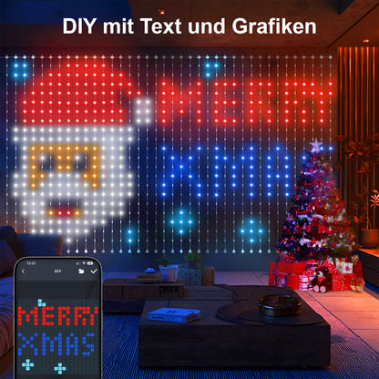 Ciskotu LED Lichtervorhang, 86+ Modi RGBIC Smart Vorhang Lichter DIY Dynamisch Muster mit 400 LED, IP65 Wasserdicht Mehrfarbig Lichterketten Vorhang für Weihnachten Deko (2 x 2M)