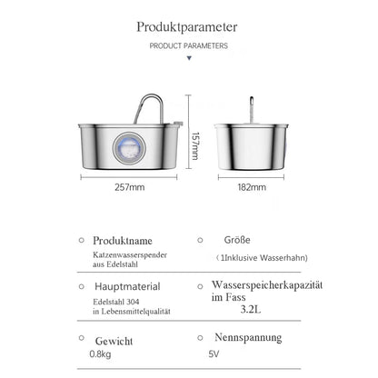 Cat Water Fountain with Water Level Window, 100oz/3.2L Water Fountain for Cats Inside, Stainless Steel Pet Water Fountain Dog Water Dispenser