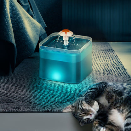 Cat Water Fountain, Ultra Quiet Cat Fountain 2L with LED Light, Activated Carbon Filter, Pet Water Fountain for Cats and Small Dogs