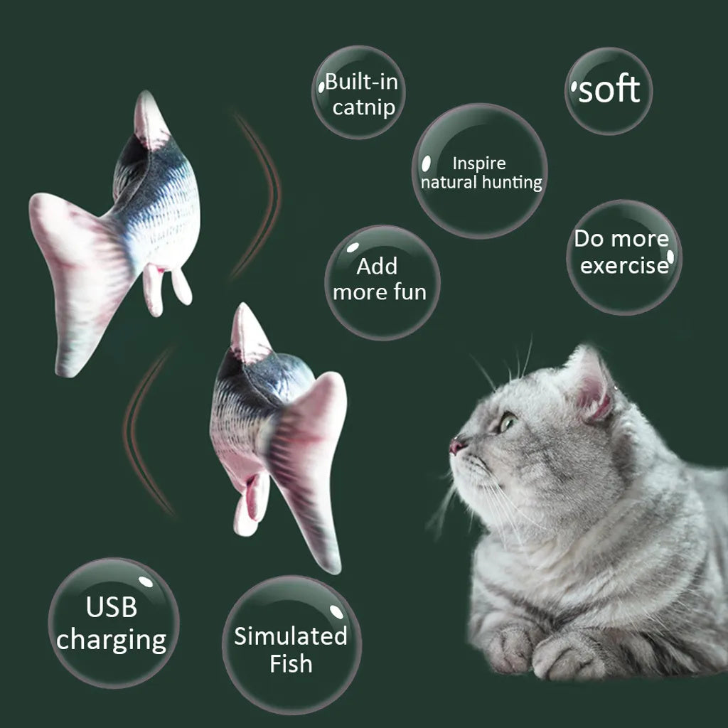 Cat Toy Fish, Catnip Electric Doll Fish, Simulation Electric Toy Fish with USB Charge, Interactive Toy for Pets (Silver Arowana)