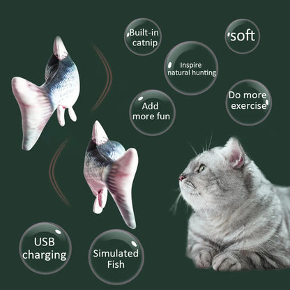 Cat Toy Fish, Catnip Electric Doll Fish, Simulation Electric Toy Fish with USB Charge, Interactive Toy for Pets (Silver Arowana)