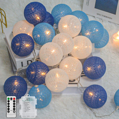 Ciskotu Baumwollkugeln Lichterkette Batteriebetrieben, 20 LED Dimmbar Cotton Ball Lichterkette mit Fernbedienung, LED Kugeln Lichterkette Innen für Kinderzimmer Weihnachten Hochzeit Party(Blau)