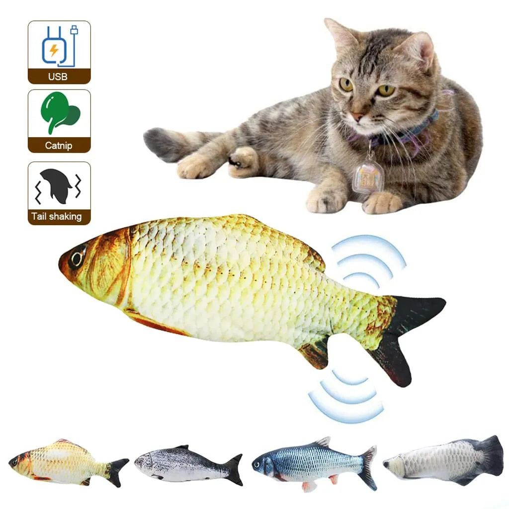 Cat Toy Fish, Catnip Electric Doll Fish, Simulation Electric Toy Fish with USB Charge, Interactive Toy for Pets (Silver Arowana)