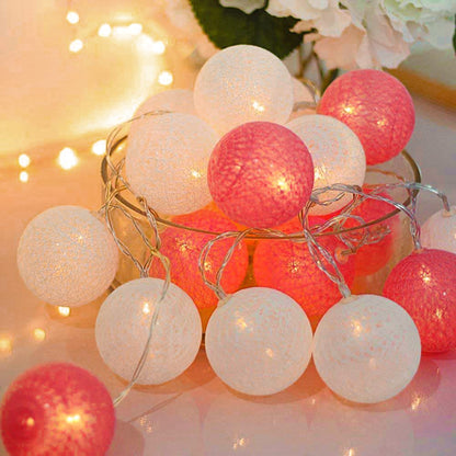 LED Lichterkette Baumwollkugeln mit Stecker, 3,8m 20er Cotton Ball Lichterketten Kugeln Nachtlicht für Weihnachten, Hochzeit, Party, Zimmer, Wohnheim, Innen Deko