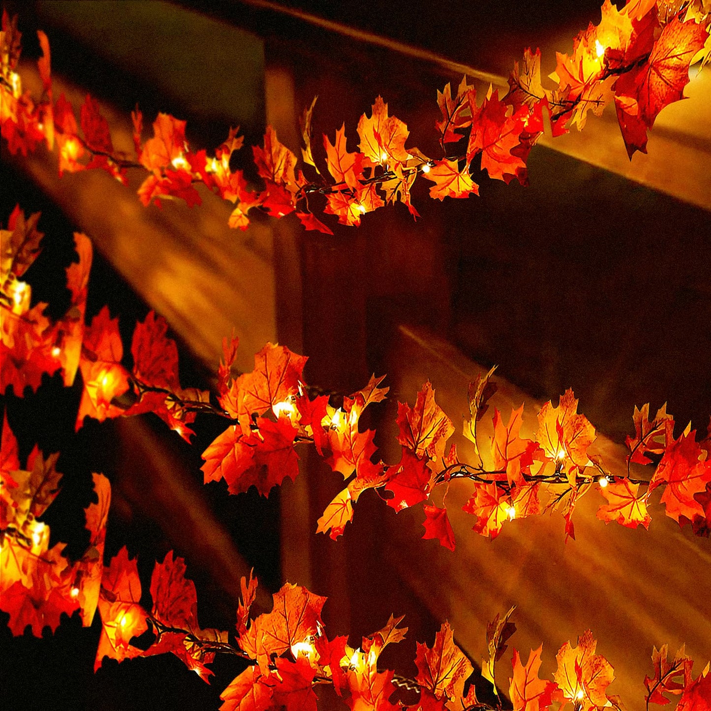 Ciskotu Herbst Ahornblätter Lichterkette, 2.2+0.8M 31Licht Herbstgirlande Lichterkette Halloween Deko mit Stecker, Herbst Girlande dekoration Innen und Außen, für Erntedankfest, Halloween, Party