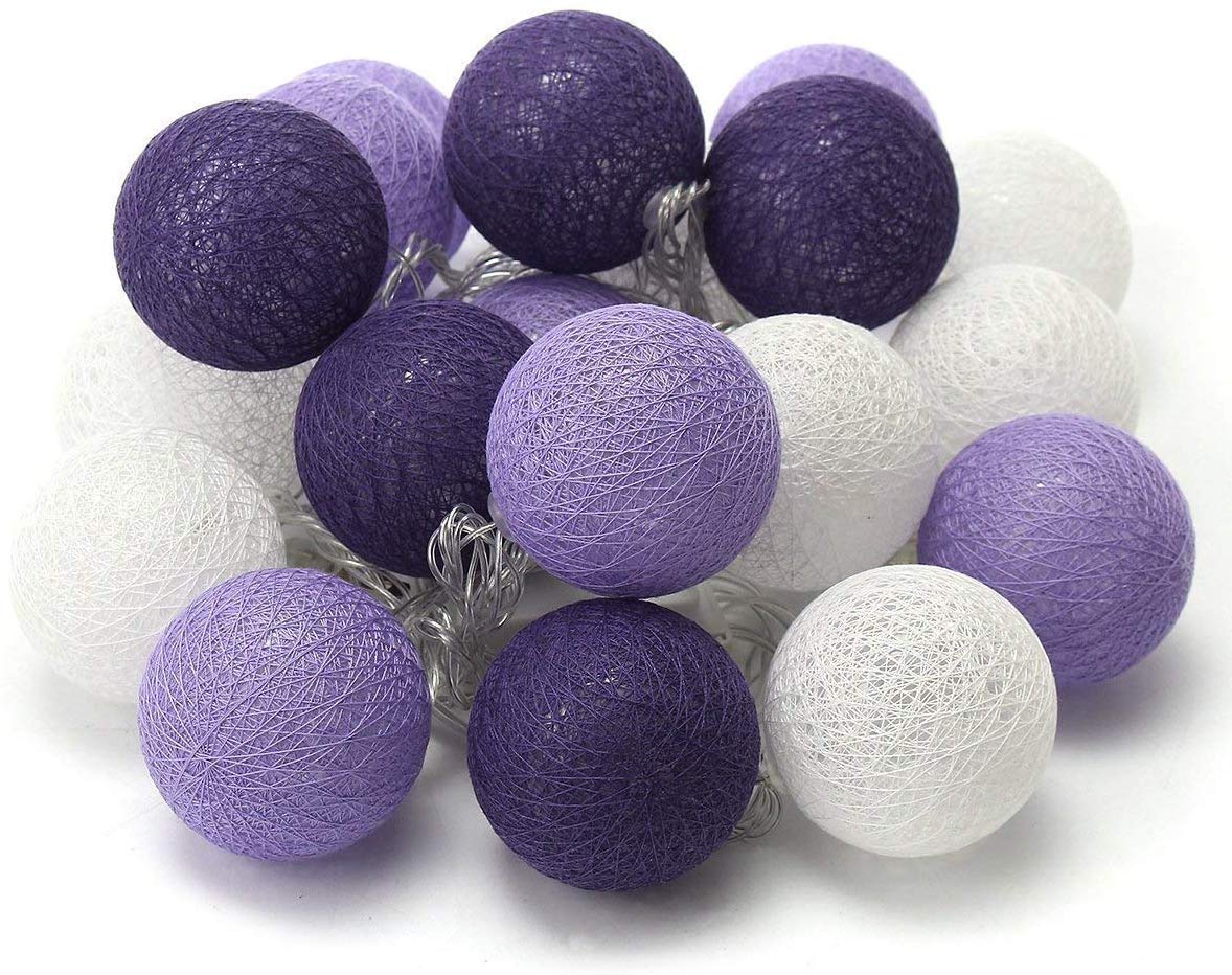 LED Lichterkette Baumwollkugeln mit Stecker, 3,8m 20er Cotton Ball Lichterketten Kugeln Nachtlicht für Weihnachten, Hochzeit, Party, Zimmer, Wohnheim, Innen Deko