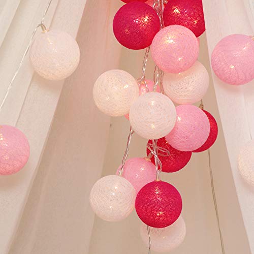 LED Lichterkette Baumwollkugeln mit Stecker, 3,8m 20er Cotton Ball Lichterketten Kugeln Nachtlicht für Weihnachten, Hochzeit, Party, Zimmer, Wohnheim, Innen Deko