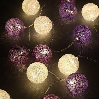 LED Lichterkette Baumwollkugeln mit Stecker, 3,8m 20er Cotton Ball Lichterketten Kugeln Nachtlicht für Weihnachten, Hochzeit, Party, Zimmer, Wohnheim, Innen Deko