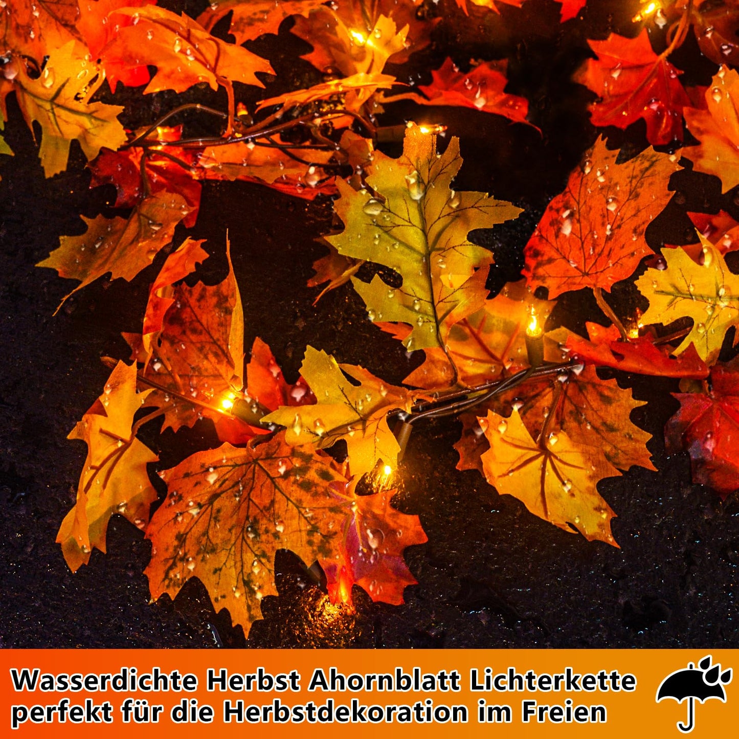Ciskotu Herbst Ahornblätter Lichterkette, 2.2+0.8M 31Licht Herbstgirlande Lichterkette Halloween Deko mit Stecker, Herbst Girlande dekoration Innen und Außen, für Erntedankfest, Halloween, Party