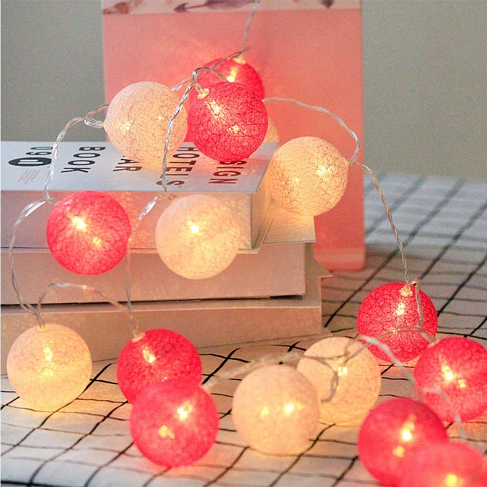 LED Lichterkette Baumwollkugeln mit Stecker, 3,8m 20er Cotton Ball Lichterketten Kugeln Nachtlicht für Weihnachten, Hochzeit, Party, Zimmer, Wohnheim, Innen Deko