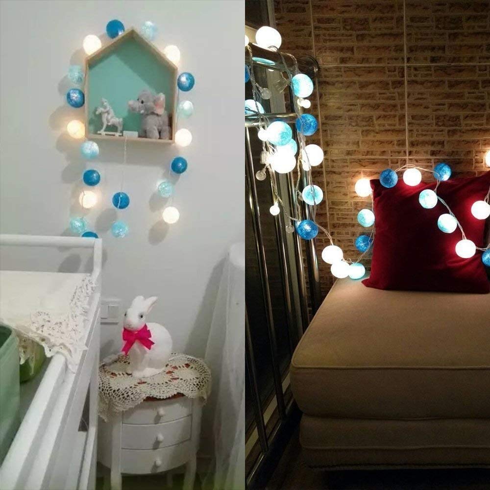 Ciskotu LED Lichterkette Baumwollkugeln mit Stecker, 3,8m 20er Cotton Ball Lichterketten Kugeln Nachtlicht für Weihnachten, Hochzeit, Party, Zimmer, Wohnheim, Innen Deko