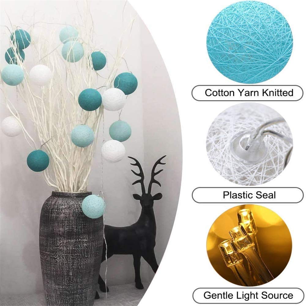 Ciskotu LED Lichterkette Baumwollkugeln mit Stecker, 3,8m 20er Cotton Ball Lichterketten Kugeln Nachtlicht für Weihnachten, Hochzeit, Party, Zimmer, Wohnheim, Innen Deko