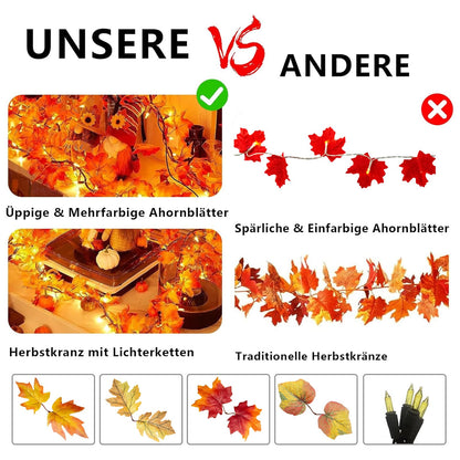 Ciskotu Herbst Ahornblätter Lichterkette, 2.2+0.8M 31Licht Herbstgirlande Lichterkette Halloween Deko mit Stecker, Herbst Girlande dekoration Innen und Außen, für Erntedankfest, Halloween, Party