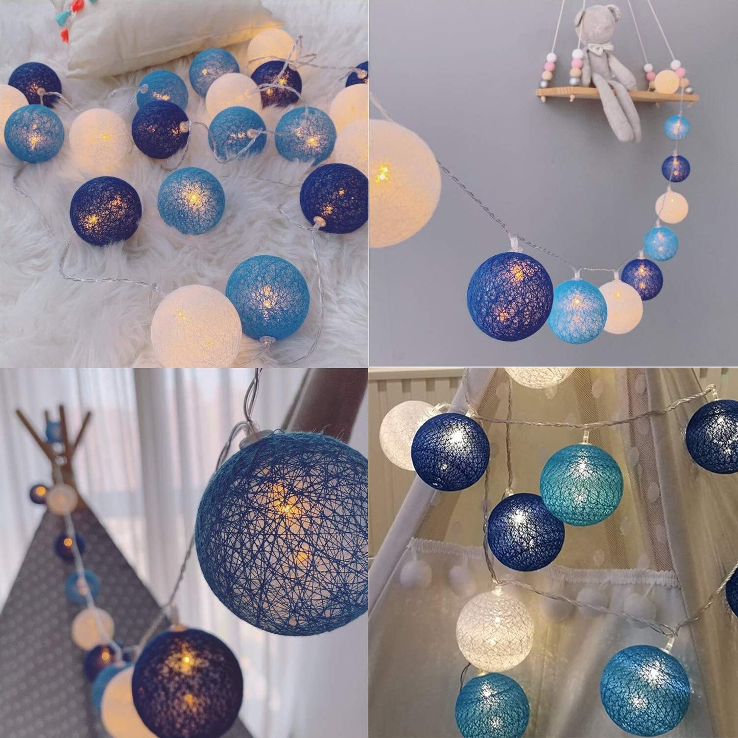 Ciskotu LED Lichterkette Baumwollkugeln mit Stecker, 3,8m 20er Cotton Ball Lichterketten Kugeln Nachtlicht für Weihnachten, Hochzeit, Party, Zimmer, Wohnheim, Innen Deko