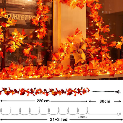 Ciskotu Herbst Ahornblätter Lichterkette, 2.2+0.8M 31Licht Herbstgirlande Lichterkette Halloween Deko mit Stecker, Herbst Girlande dekoration Innen und Außen, für Erntedankfest, Halloween, Party