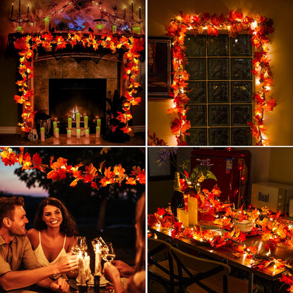 Ciskotu Herbst Ahornblätter Lichterkette, 2.2+0.8M 31Licht Herbstgirlande Lichterkette Halloween Deko mit Stecker, Herbst Girlande dekoration Innen und Außen, für Erntedankfest, Halloween, Party